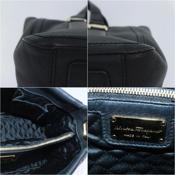 Salvatore Ferragamo Vala Hand Bag Leather Black Gold Auth bs18289 - Picture 15 of 16